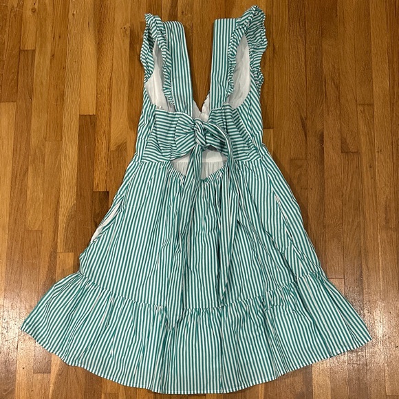 Skies Are Blue | Striped Green/Teal and White Dress with tie back - Picture 10 of 16